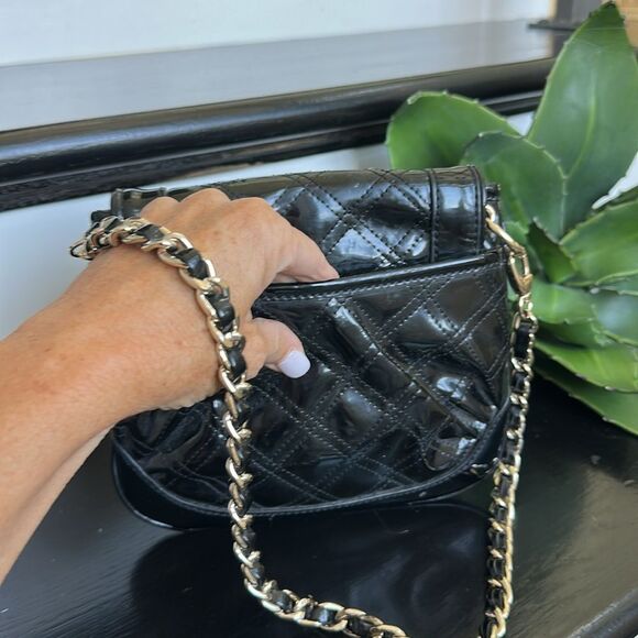NWT Ann Taylor LOFT Black Quilted Patent Faux Leather Chain Shoulder Bag – NWT - Picture 6 of 9